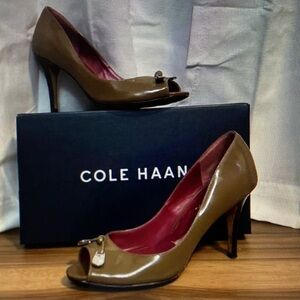 Cole Haan Women's Tan Peep Toe Heels
